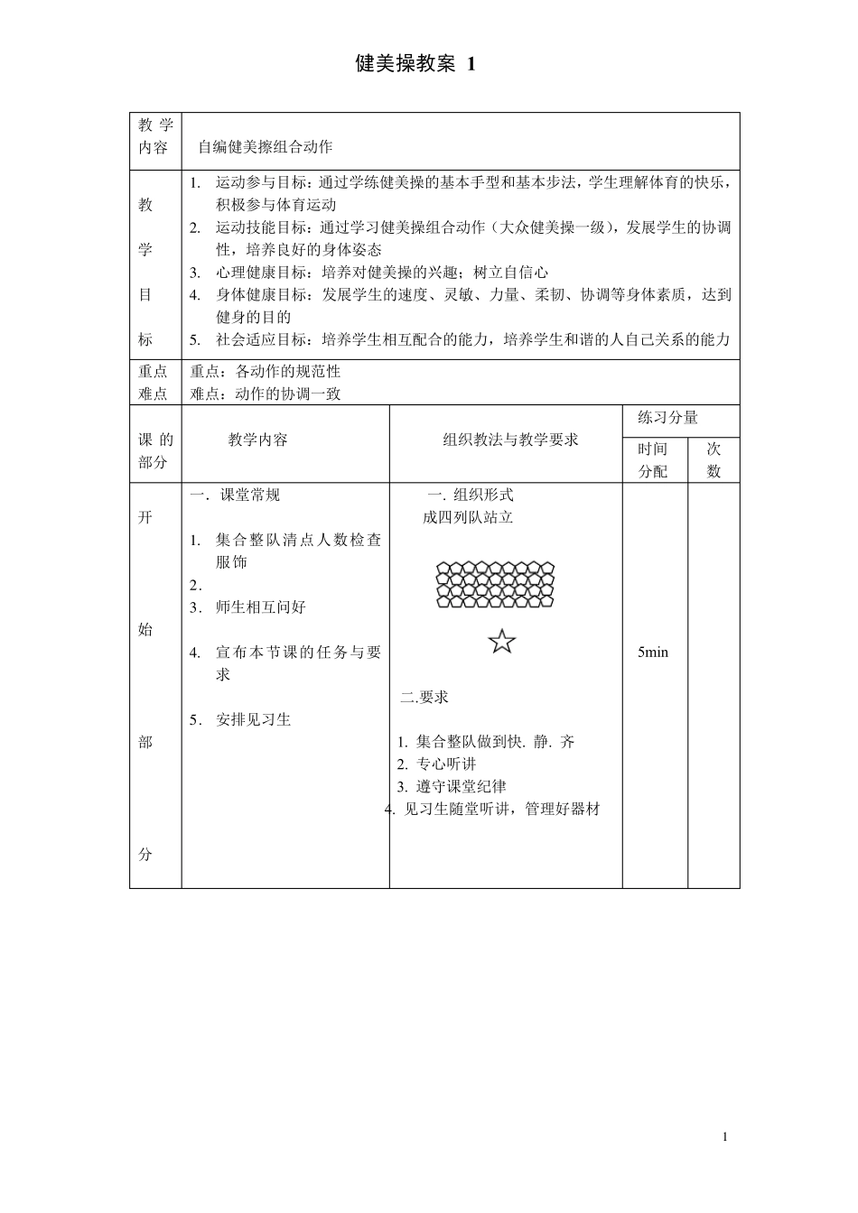 大众一级健美操教案_第1页