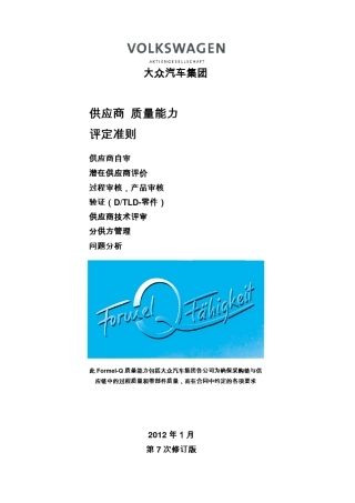 大众特殊要求：第7版FormelQ2012.1