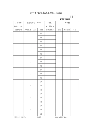 大体积混凝土施工测温记录表