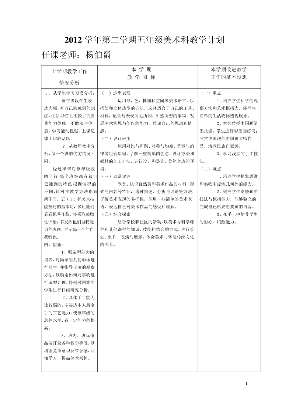 岭南版五年级下册(第10册)美术教学计划_第1页