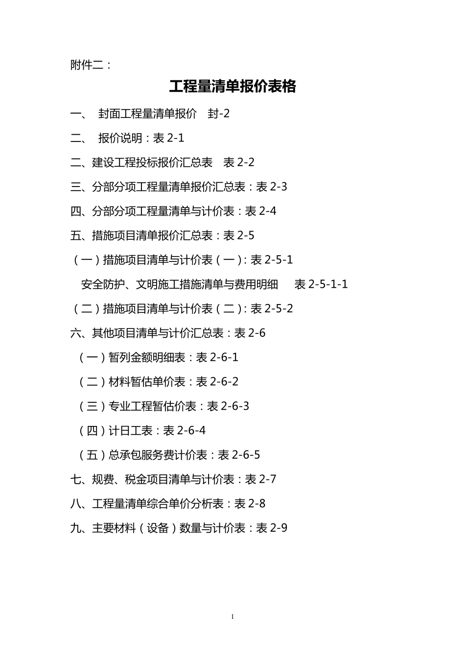 工程量清单计价和定额计价需要的表格_第1页