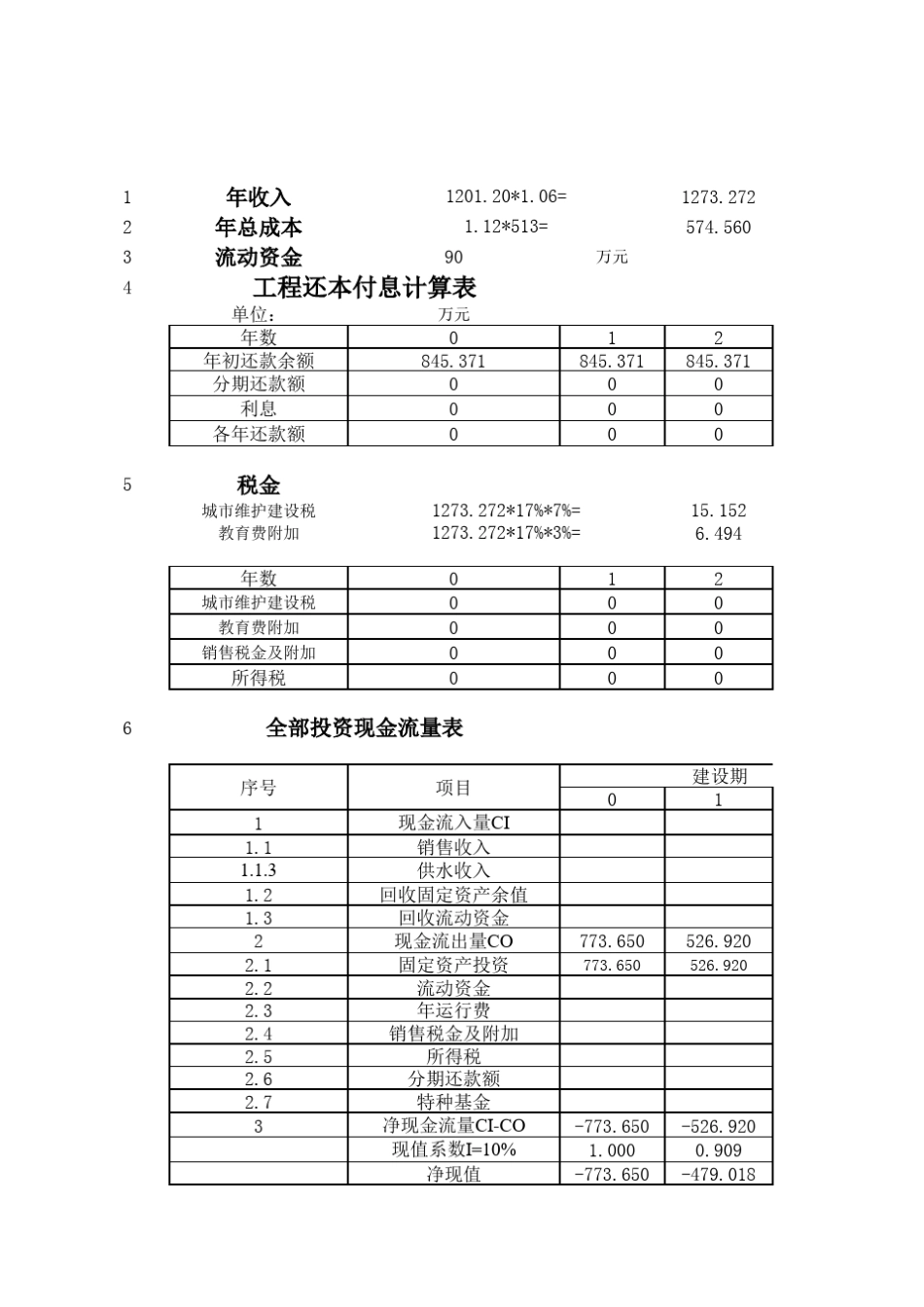 工程项目经济评价计算.xls_第1页