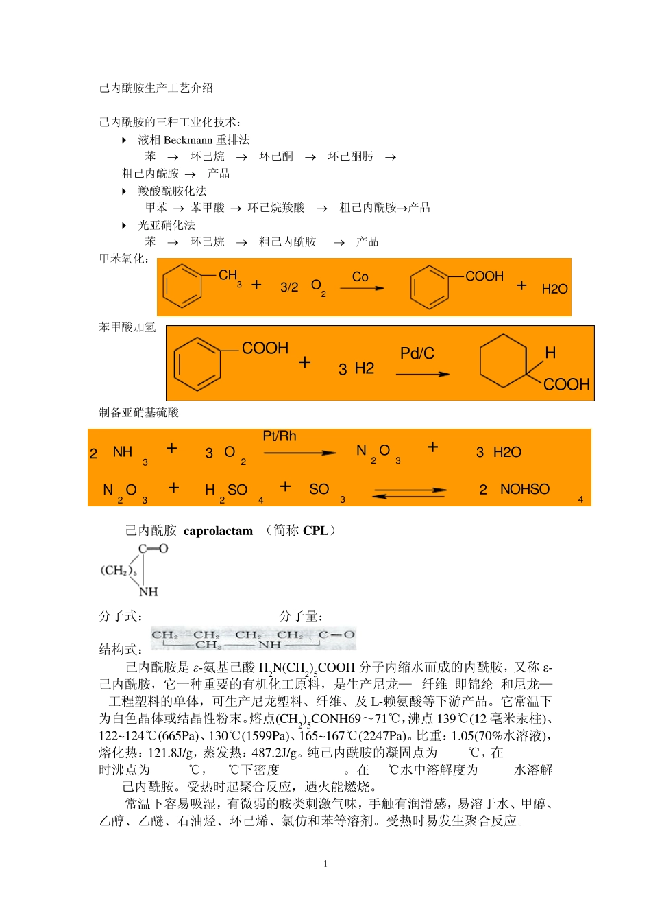 己内酰胺生产介绍_第1页