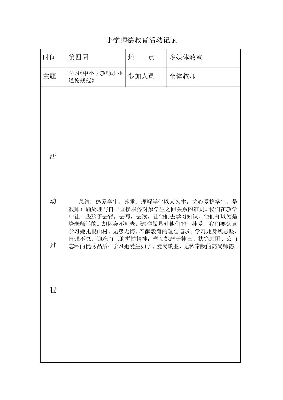 师德教育活动记录_第1页