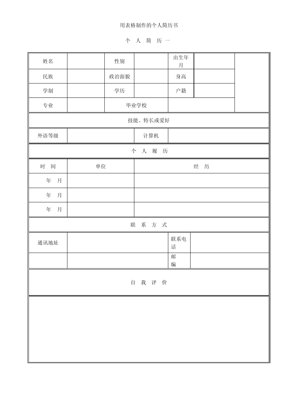 带有表格的个人简历_第1页