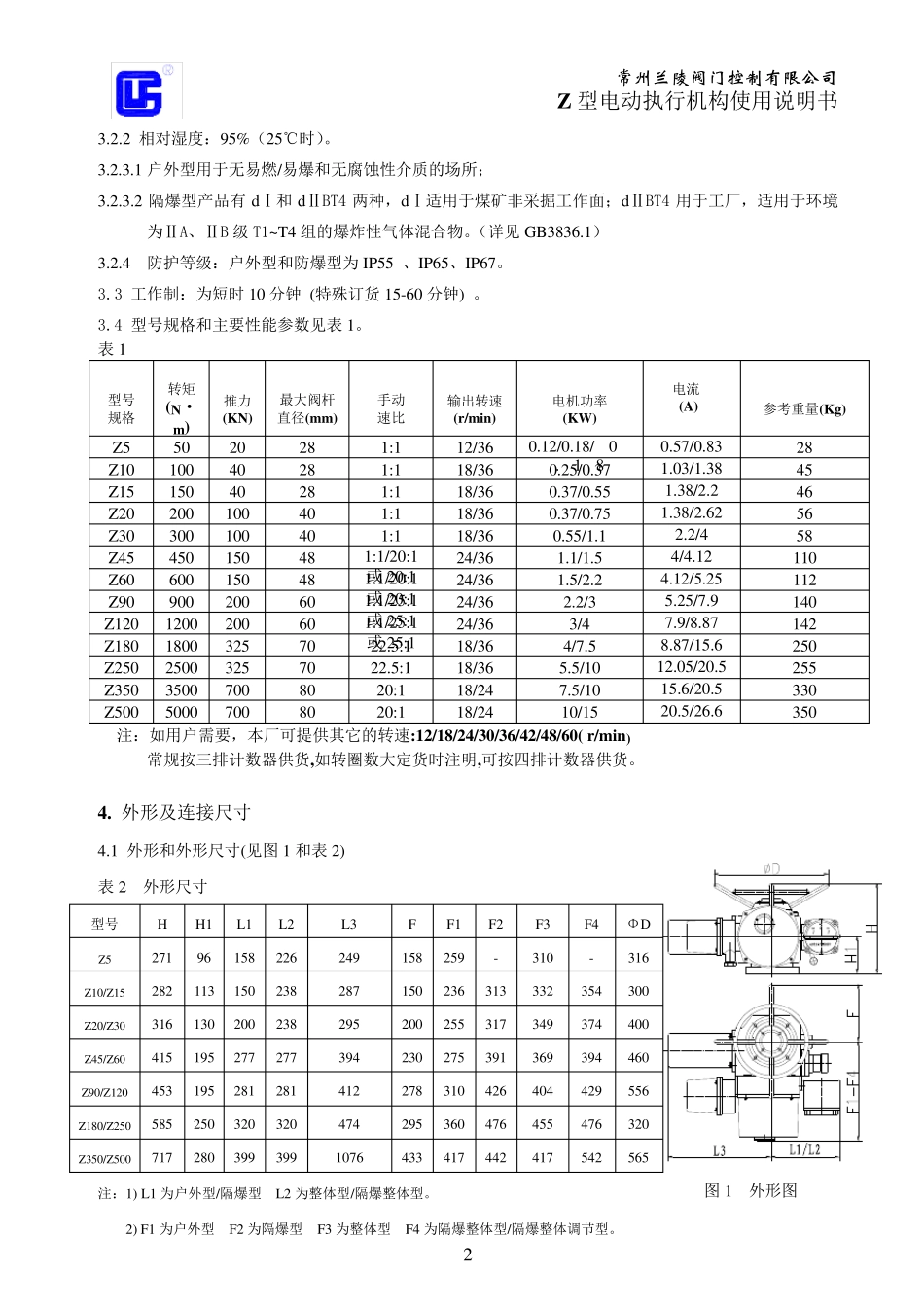 常州兰陵Z型电动执行机构使用说明书_第2页
