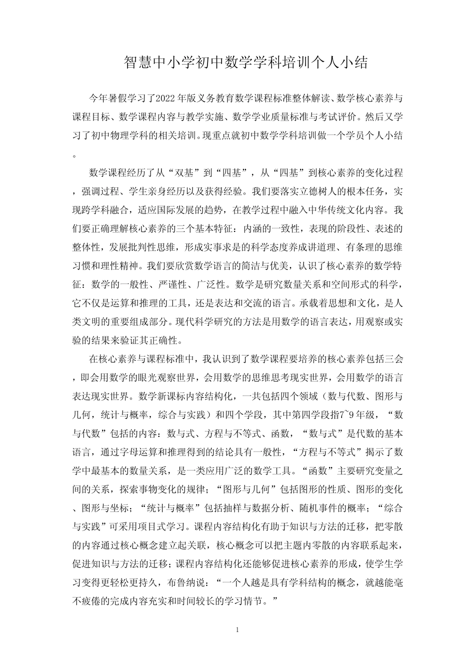 智慧中小学初中数学学科培训个人小结_第1页