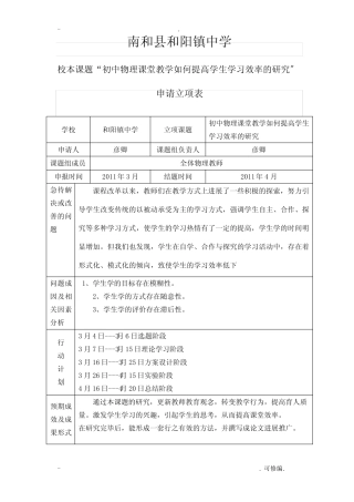 校本课题--初中物理课堂教学如何提高学生学习效率的研究报告