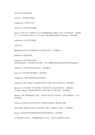 常用Windows系统进程列表