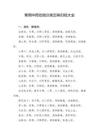 常用中药功效分类归经大全