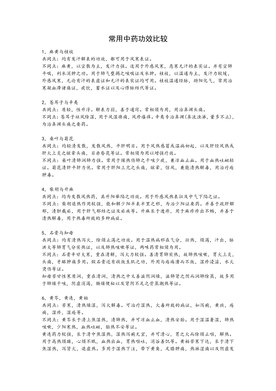 常用中药功效比较_第1页
