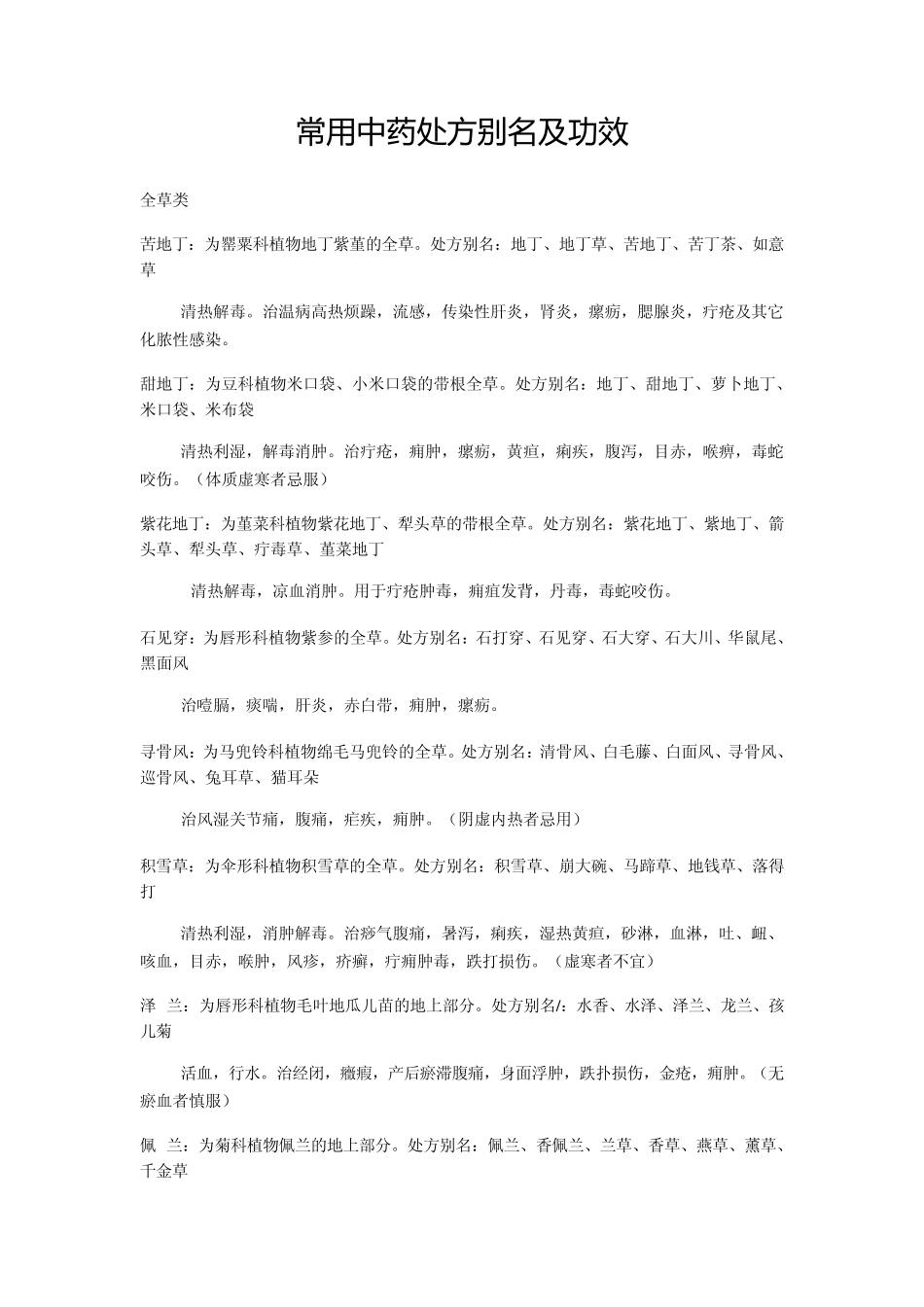 常用中药处方别名及功效_第1页