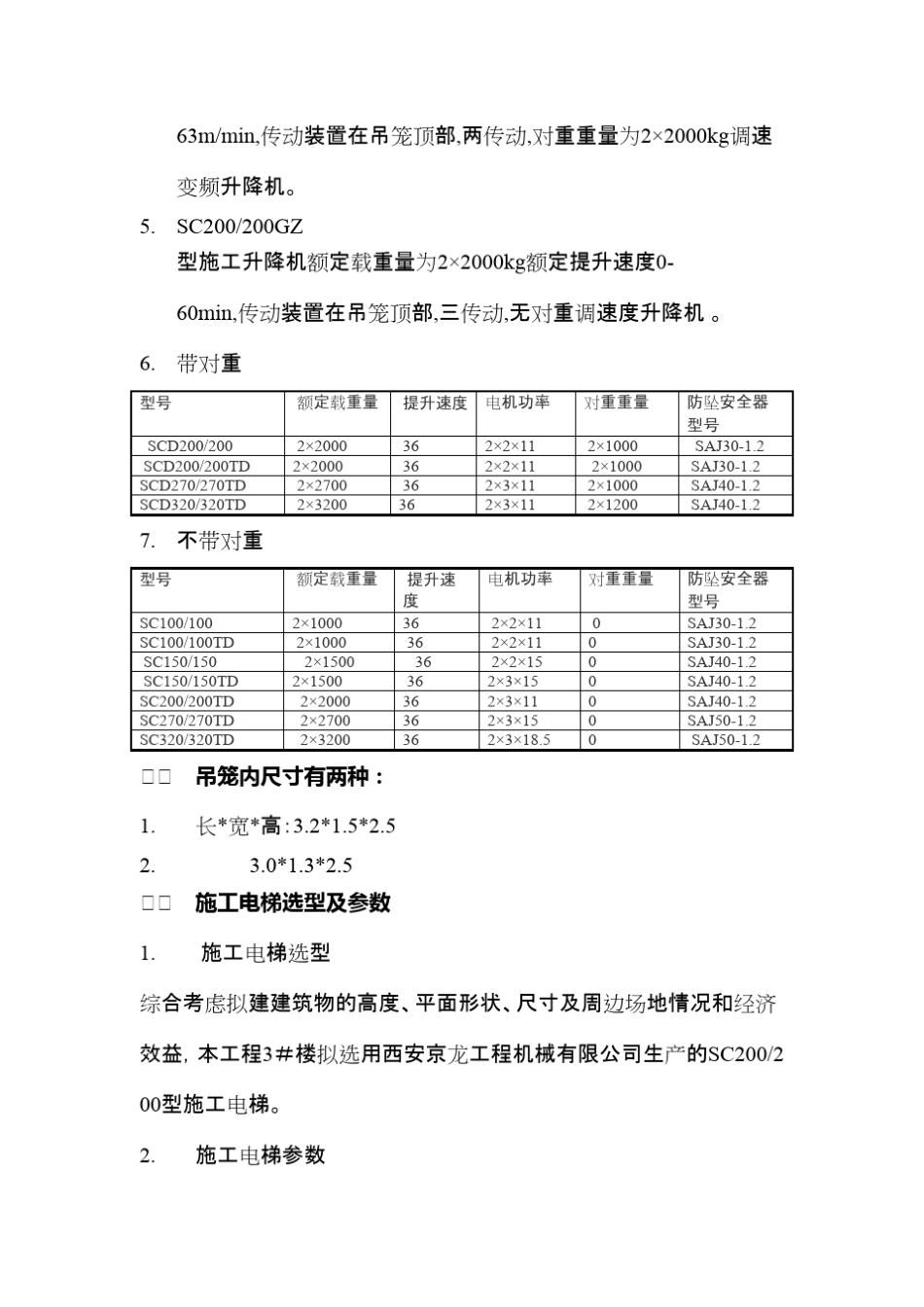 常用人货电梯施工升降机型号及技术性能参数表_第2页