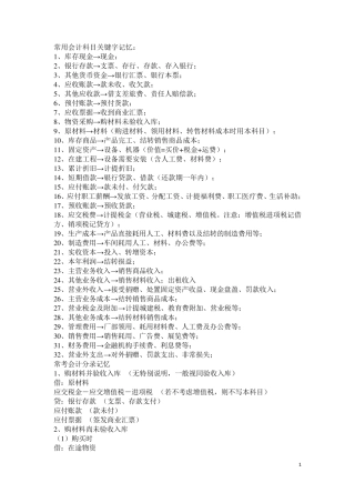 常用会计科目关键字记忆