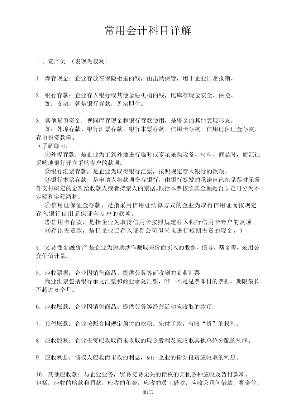 常用会计科目详解_第1页
