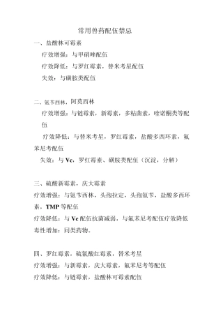 常用兽药配伍禁忌