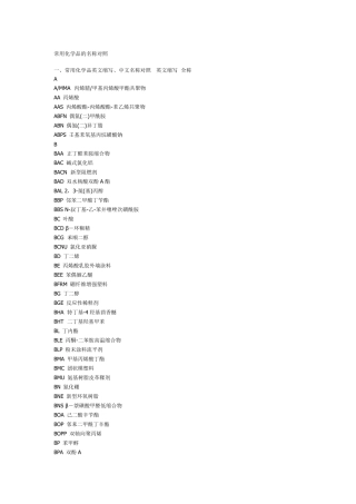 常用化学品的名称对照