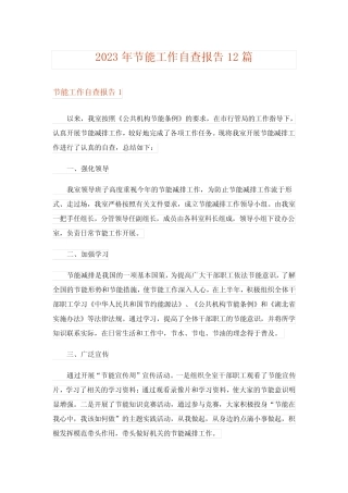 2023年节能工作自查报告12则