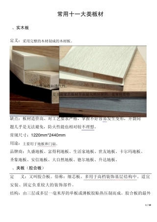 常用十一大类板材(综合,整理)
