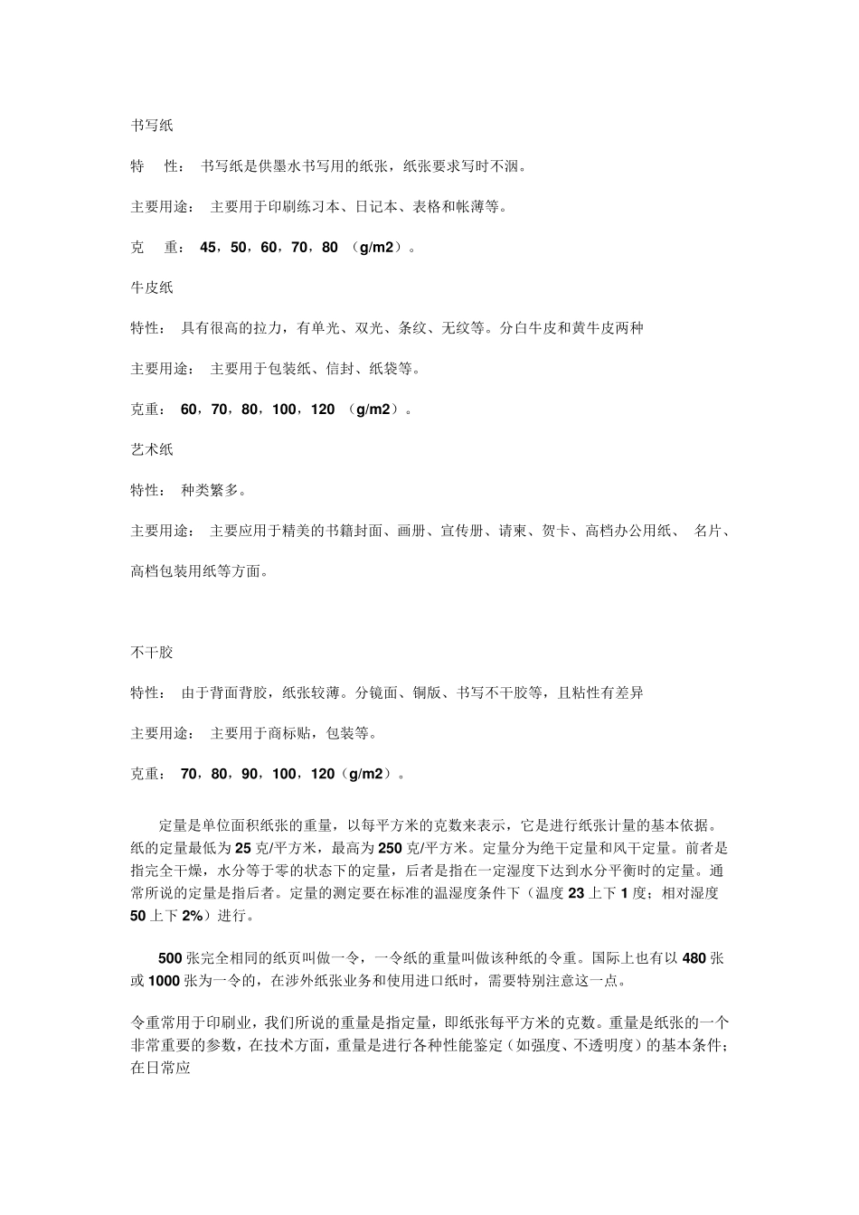 常用印刷纸张的克数与分类_第2页