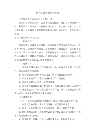 小学综合实践活动计划