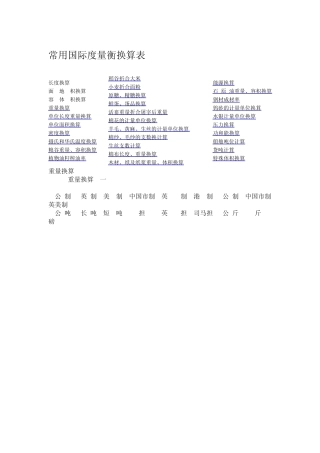 常用国际度量衡换算表