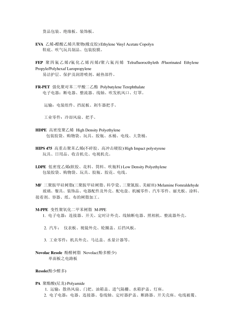 常用塑料原料使用情况一览表_第2页