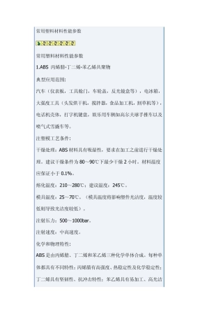 常用塑料材料性能参数