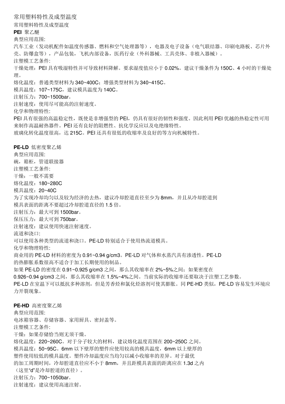 常用塑料特性及成型温度_第1页