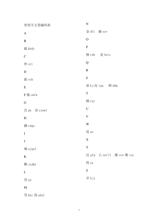 常用字五笔编码表