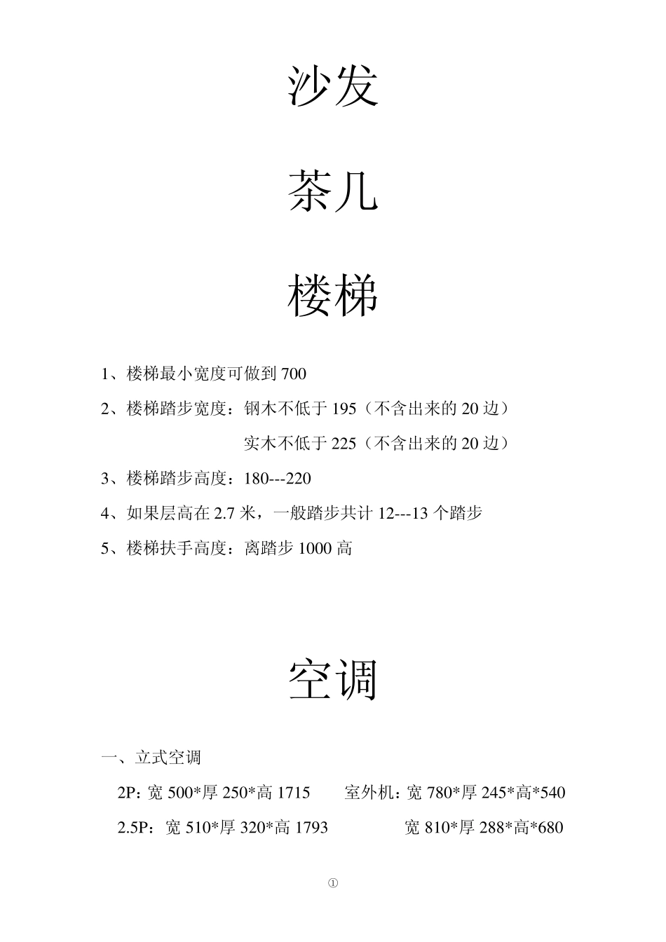 常用家具电器尺寸表内容_第1页