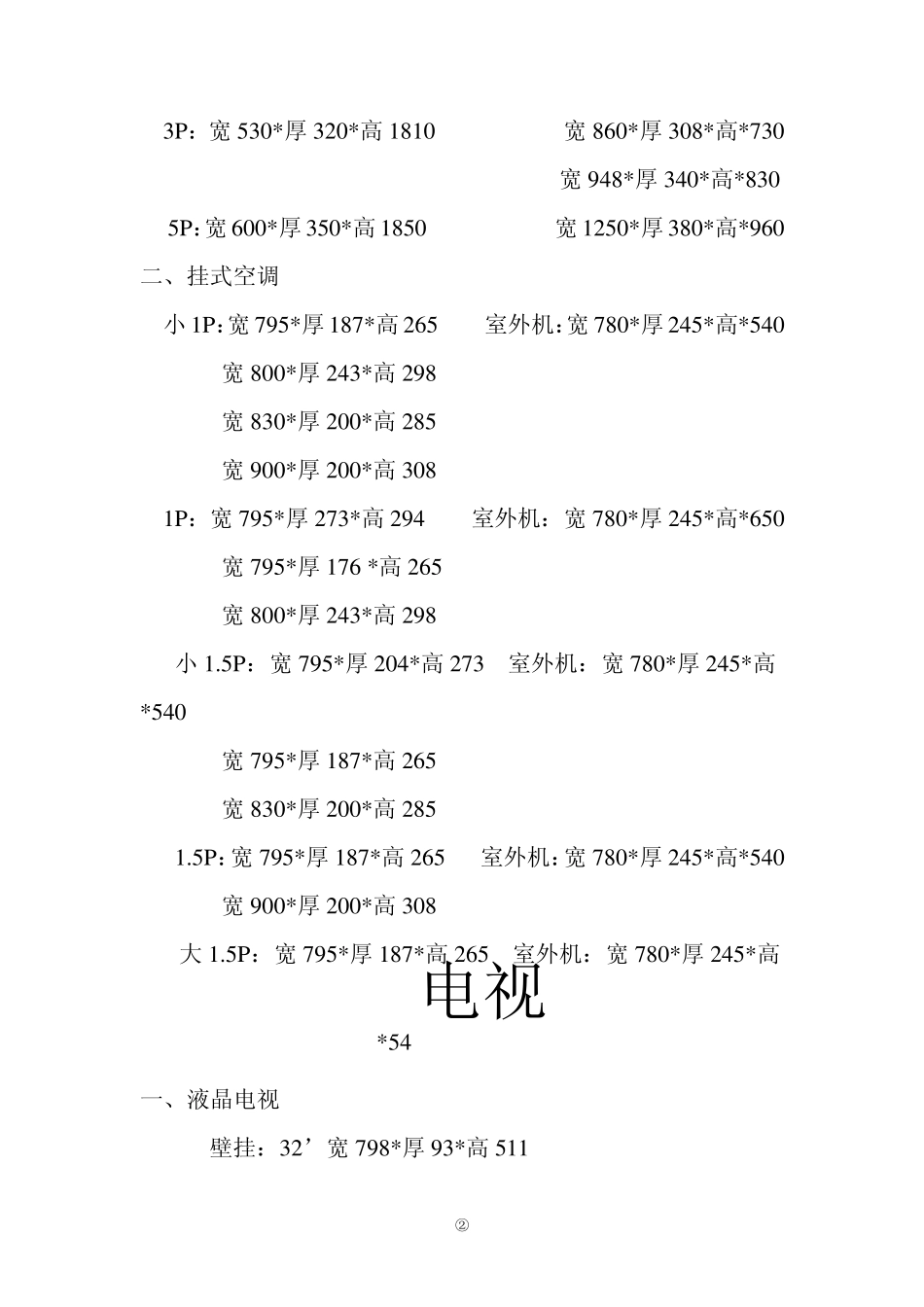 常用家具电器尺寸表内容_第2页