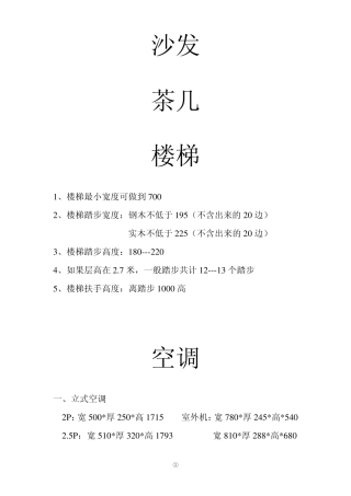 常用家具电器尺寸表内容