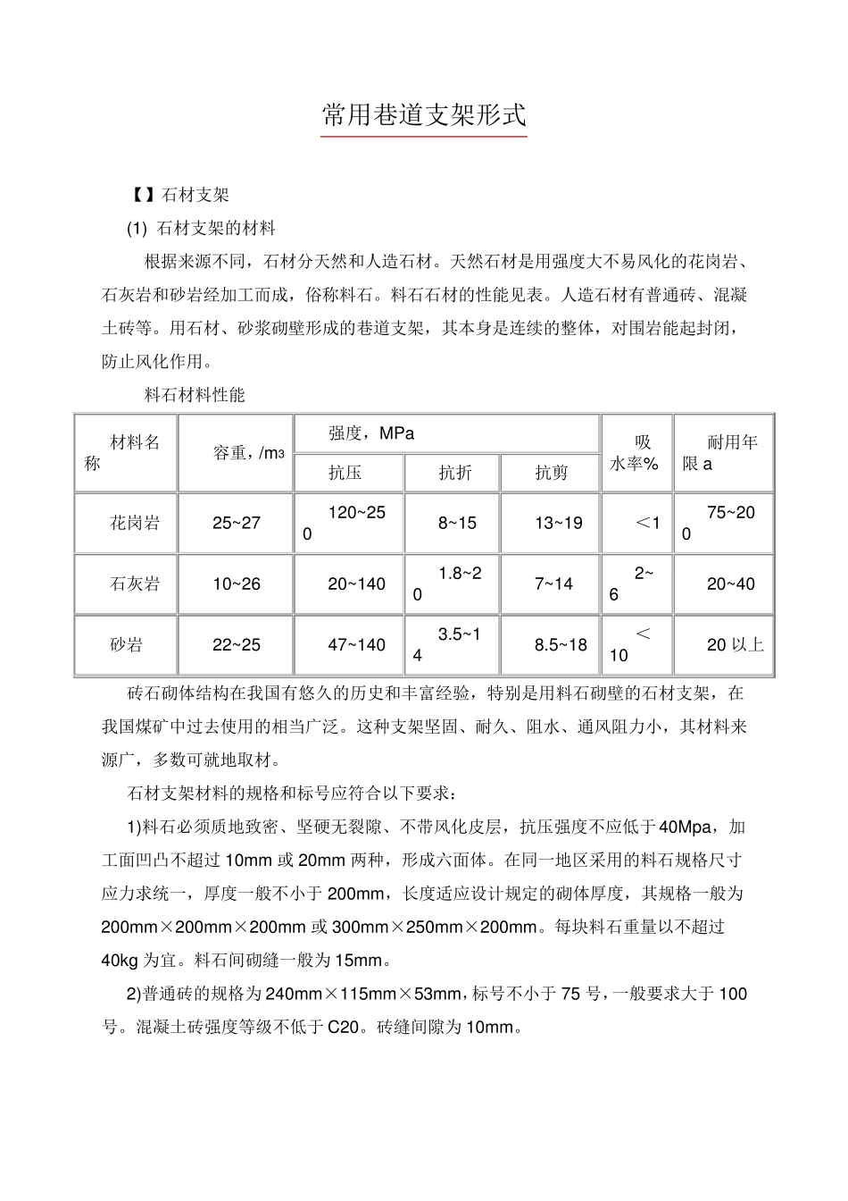 常用巷道支护形式(工字钢理论重量)_第1页