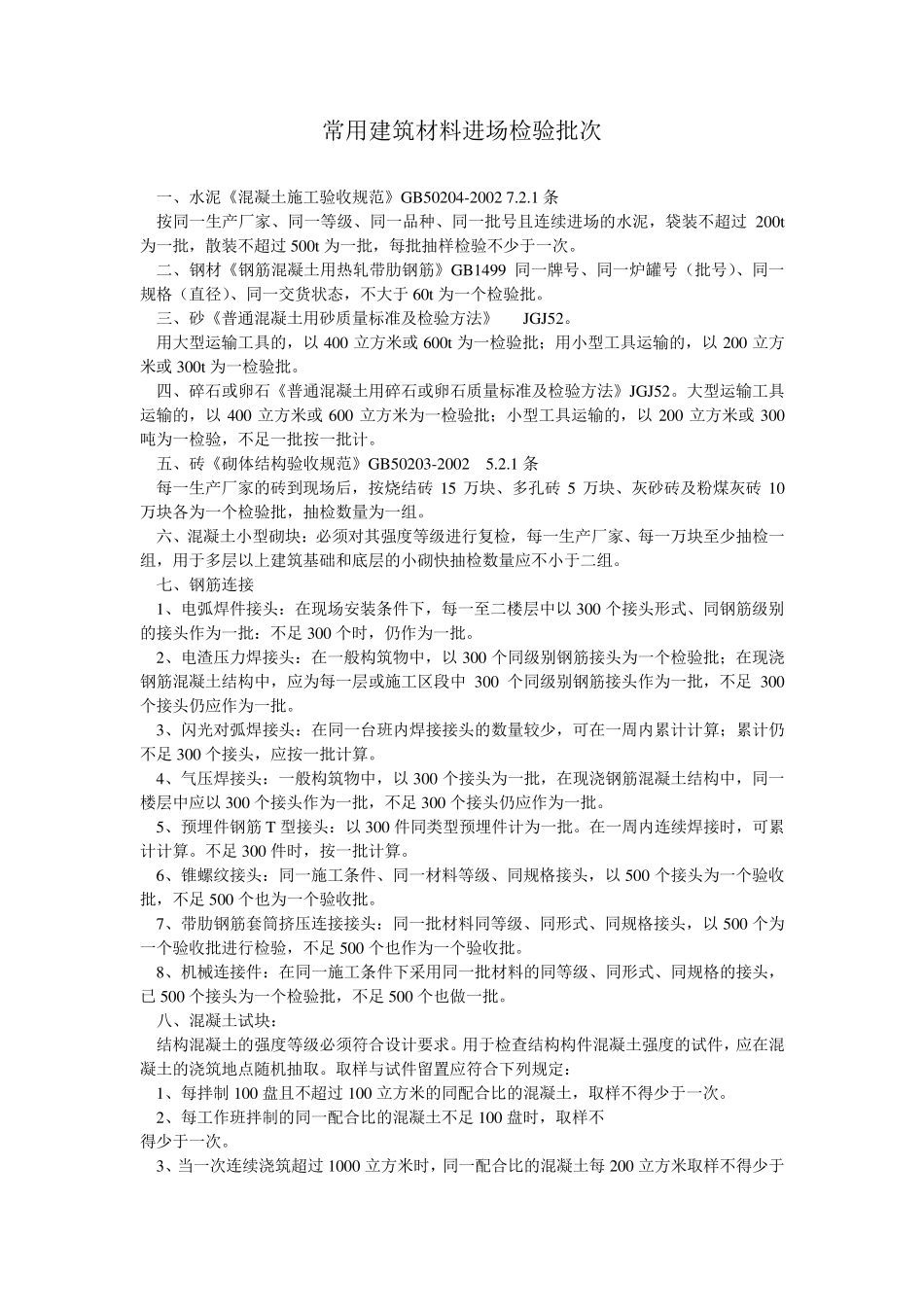 常用建筑材料进场检验批次_第1页