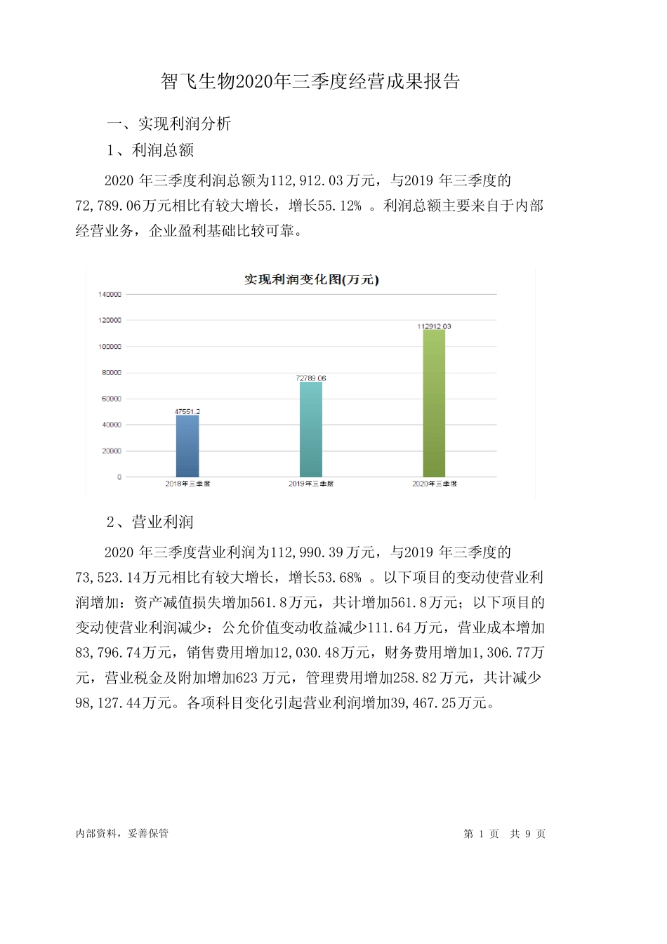 智飞生物2020年三季度经营成果报告_第1页