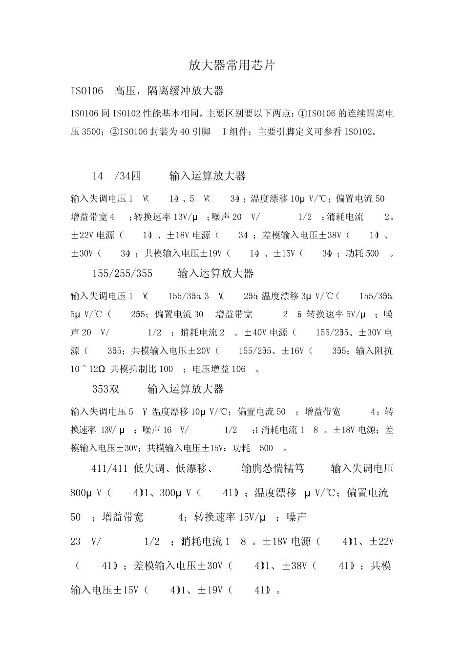 常用放大器型号与简介_第1页