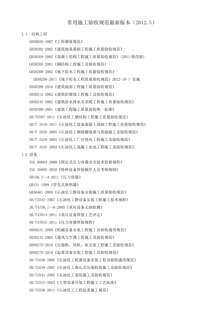 常用施工验收规范最新版本(2015.)_第1页