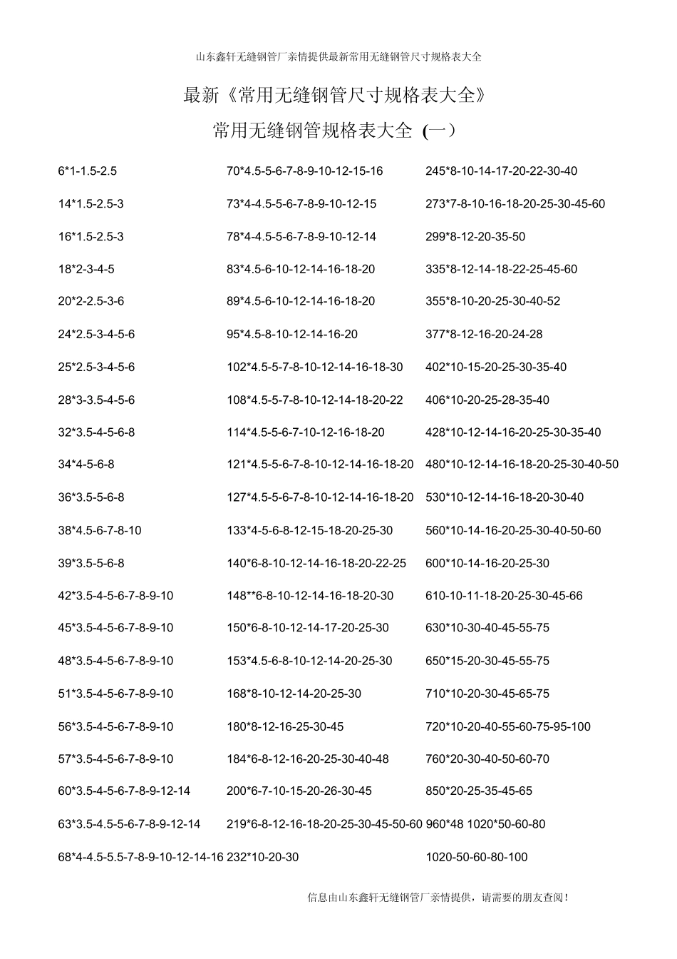 常用无缝钢管尺寸规格表_第1页