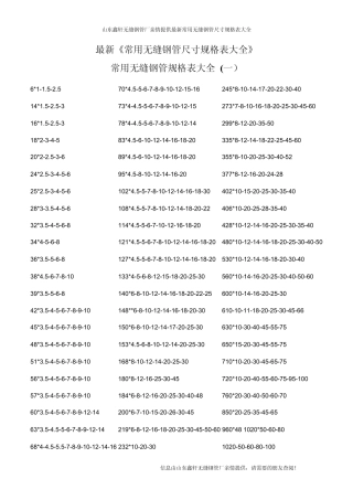 常用无缝钢管尺寸规格表