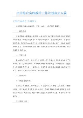 小学综合实践教学工作计划范文5则
