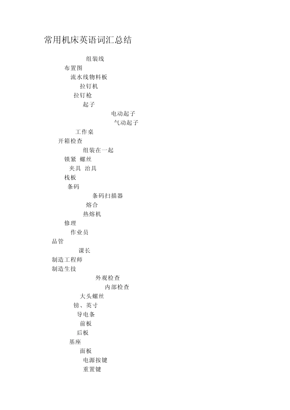 常用机床英语词汇总结_第1页