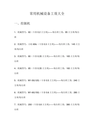 常用机械设备工效大全
