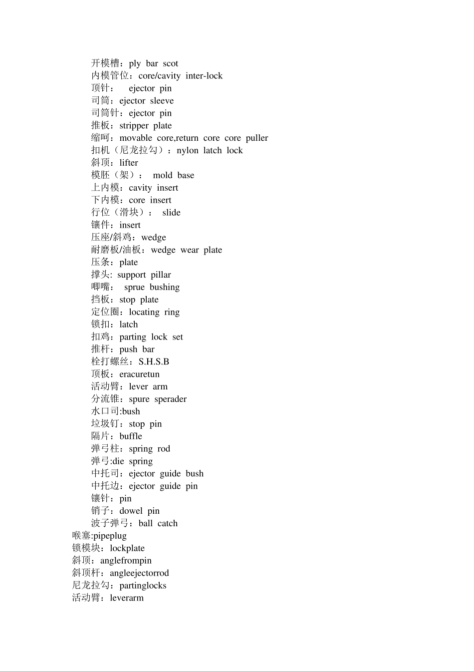 常用模具零件中英文对照表_第2页