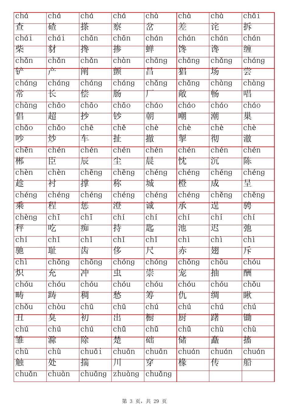 常用汉字3500笔画顺序和拼音顺序带拼音_第3页