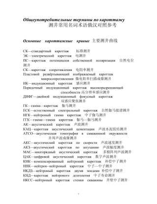 常用测井术语俄汉对照表
