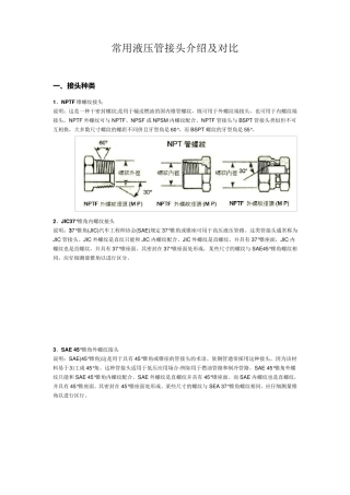 常用液压管接头介绍和对比