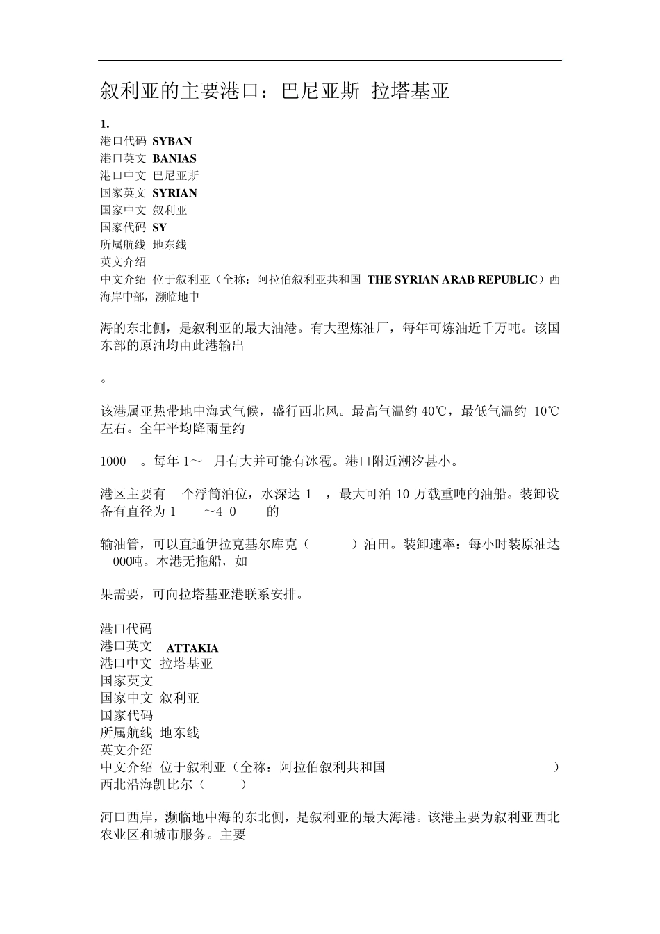 常用港口信息_第1页