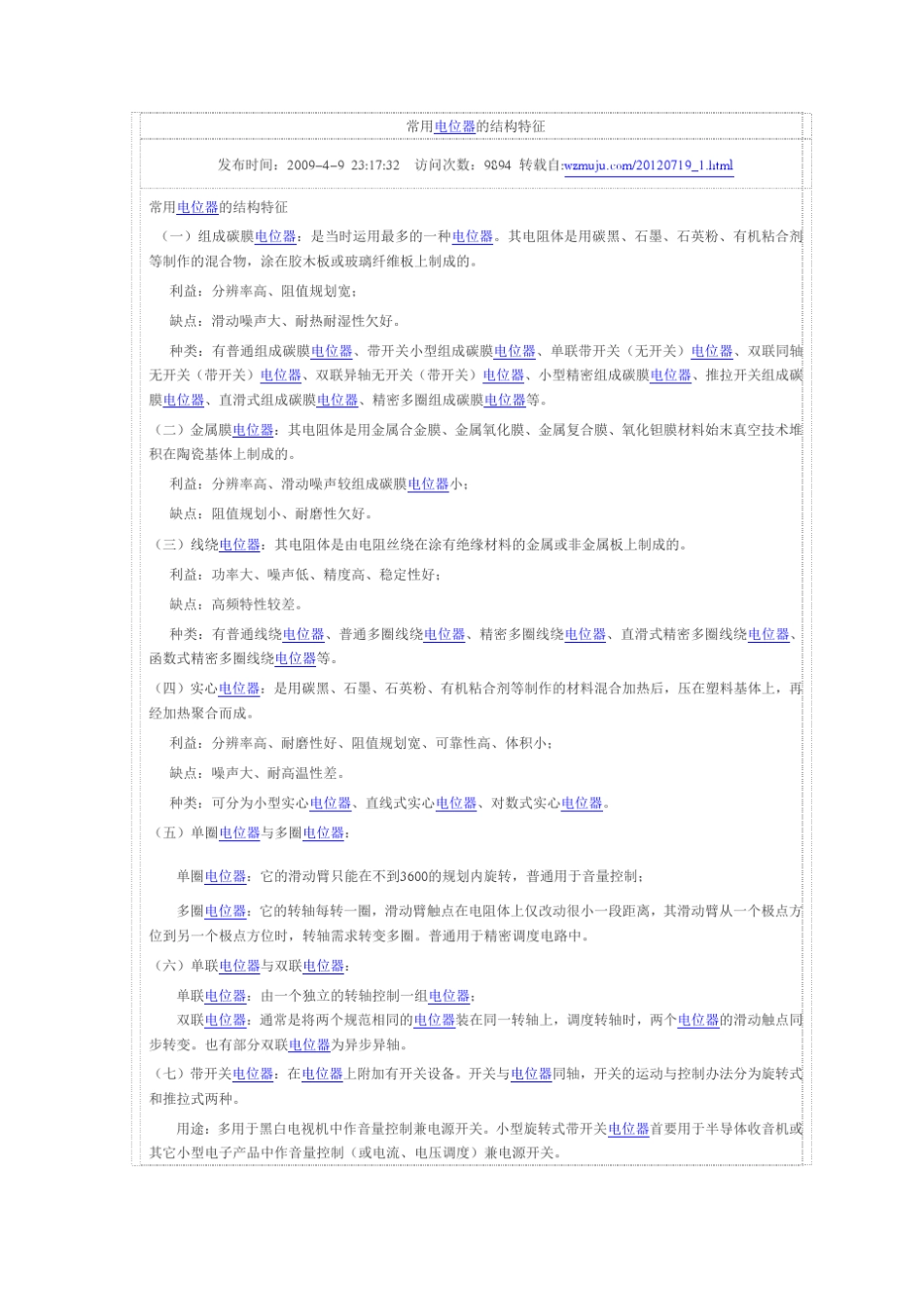 常用电位器的结构特征_第1页