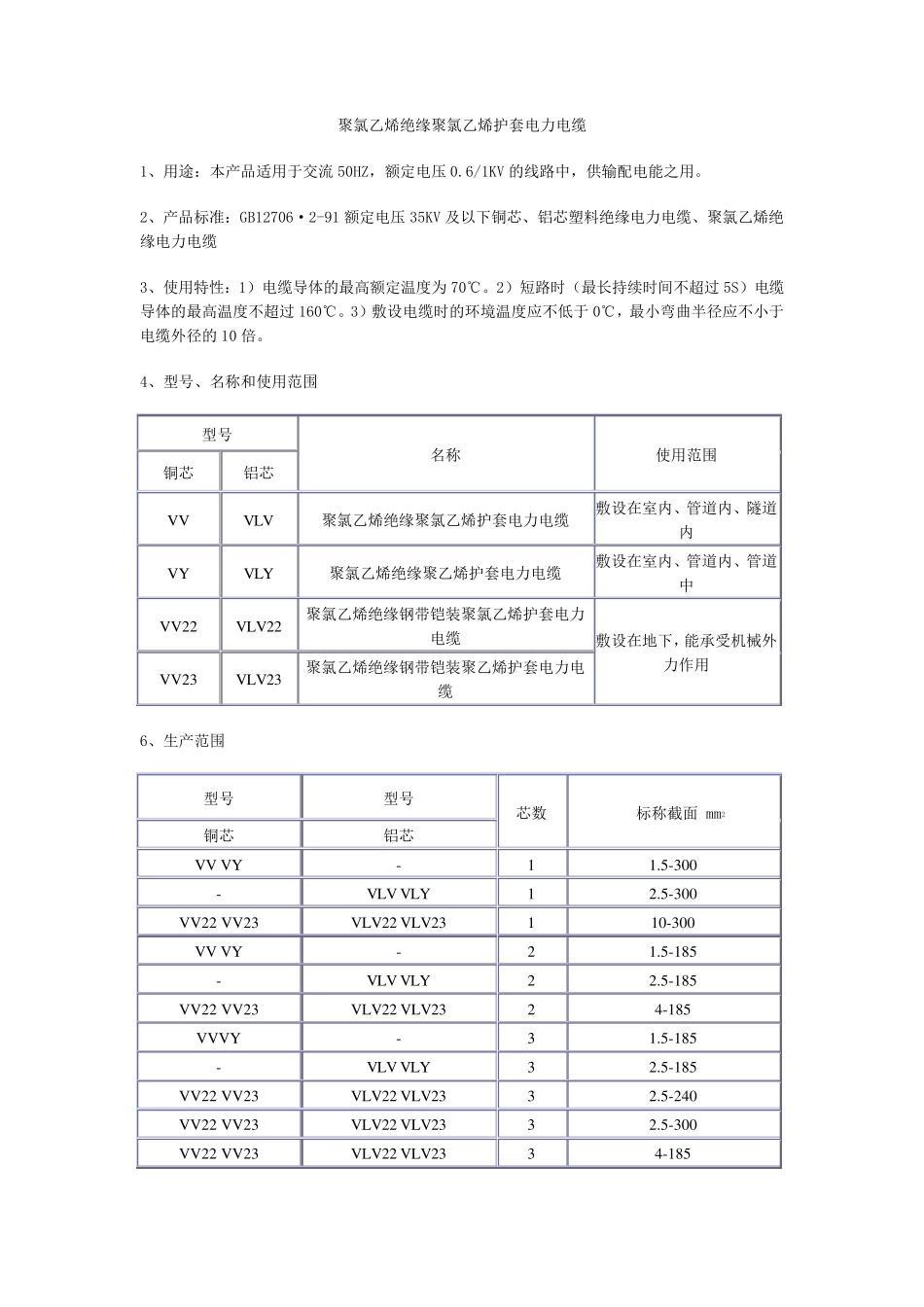 常用电力电缆规格型号_第1页